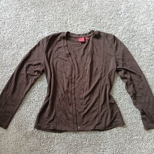 ​Anne Klein Chocolate Brown V Neck Button Front Cardigan